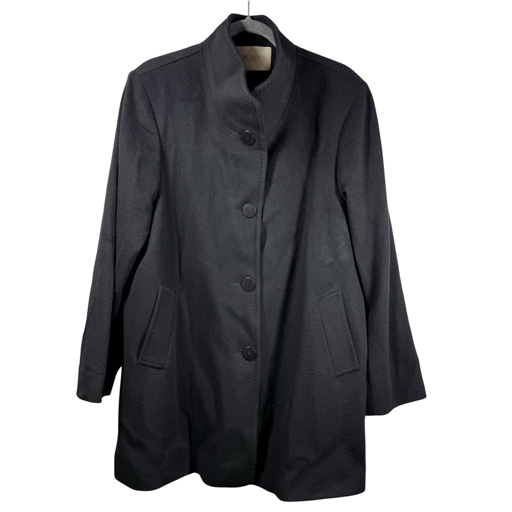 Fleurette Loro Piana Italy Luxury‎ Wool Coat Women Sz 16 Black Mid Length USA